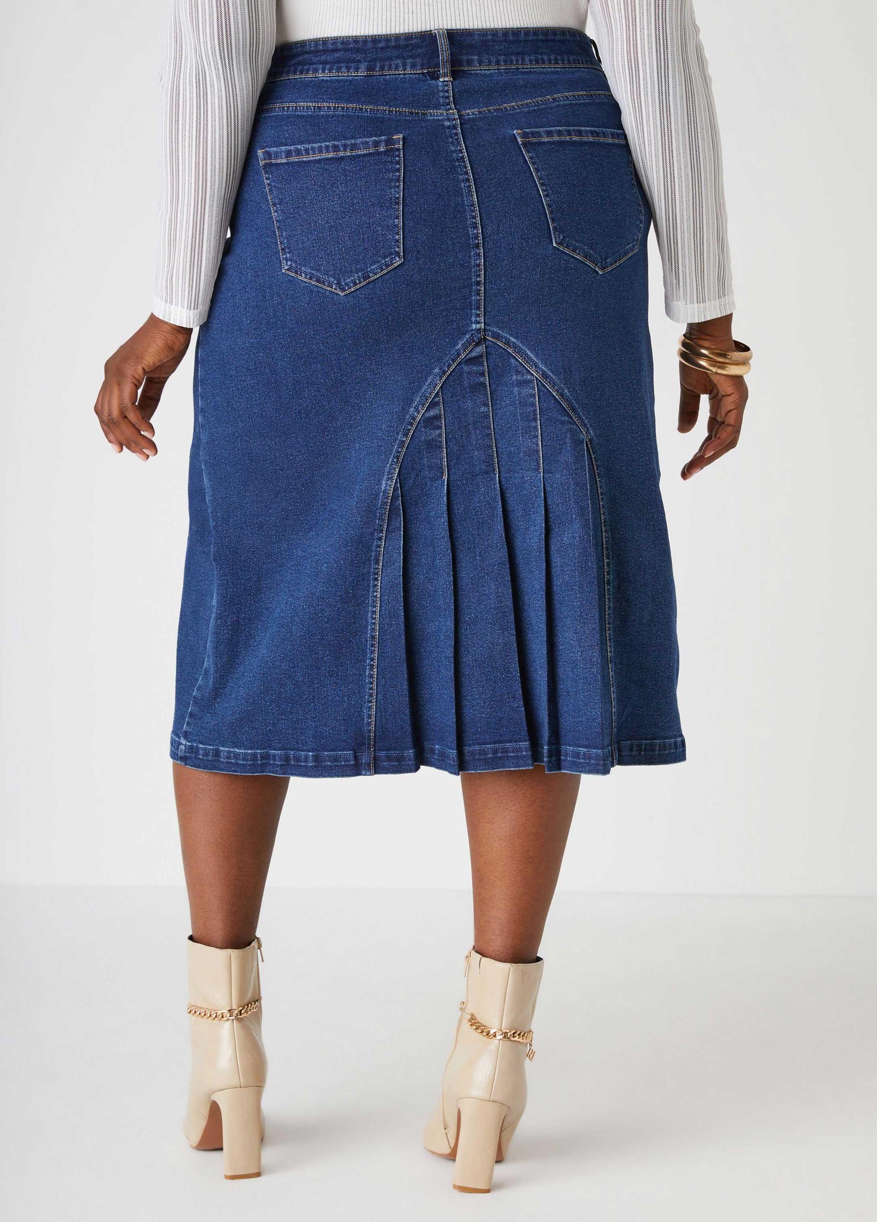 Plus Size Pleated Denim Midi Skirt Ashley Stewart Product Image