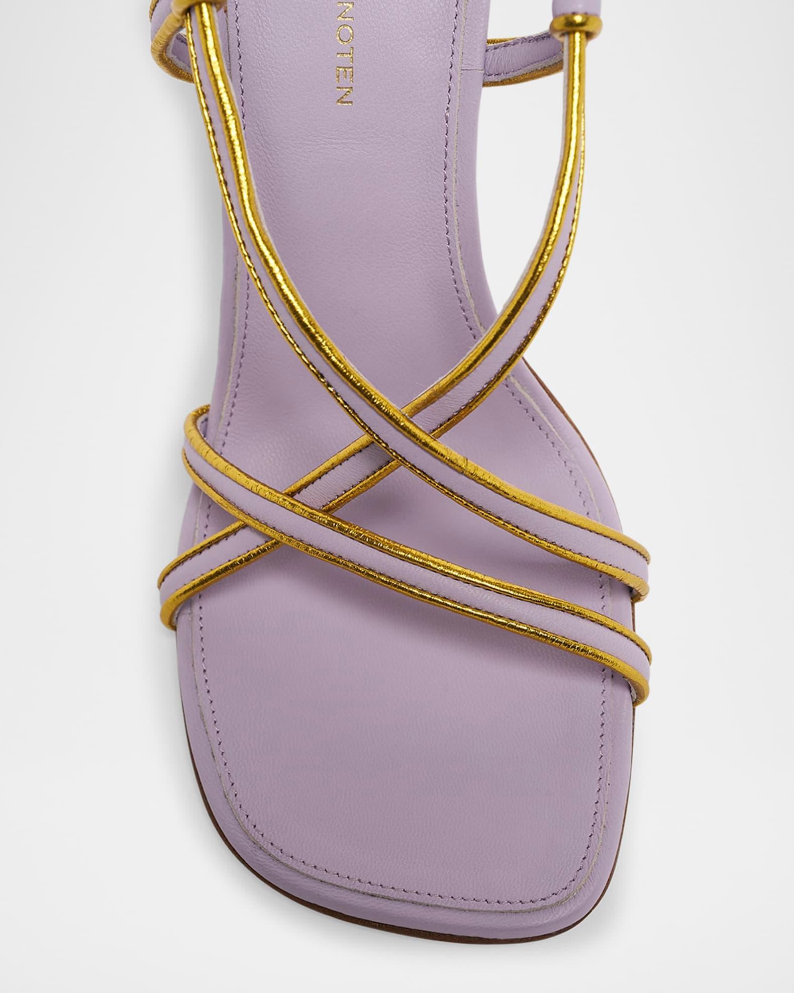 Strappy Curved-Heel Leather Sandals  Product Image