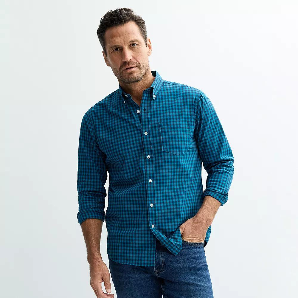 Men's Sonoma Goods For Life® Long Sleeve Perfect Length Button-Down Shirt, Size: Medium, Blue Gingham Product Image