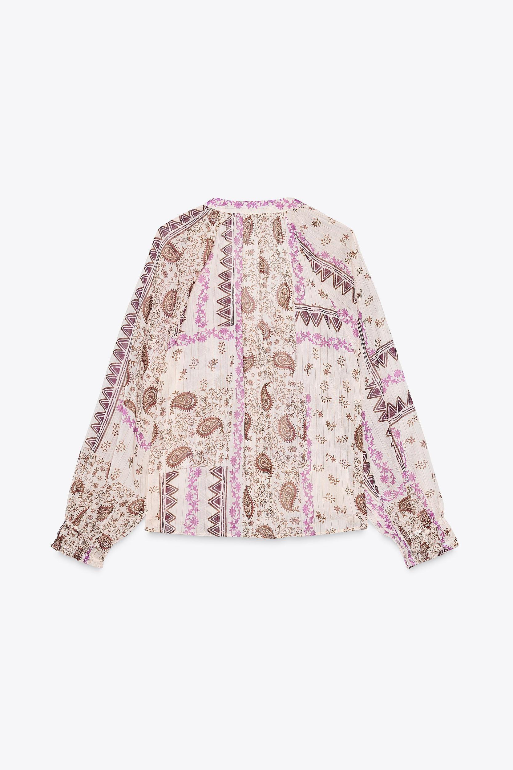 PATCHWORK PRINT SEMI-SHEER BLOUSE Product Image