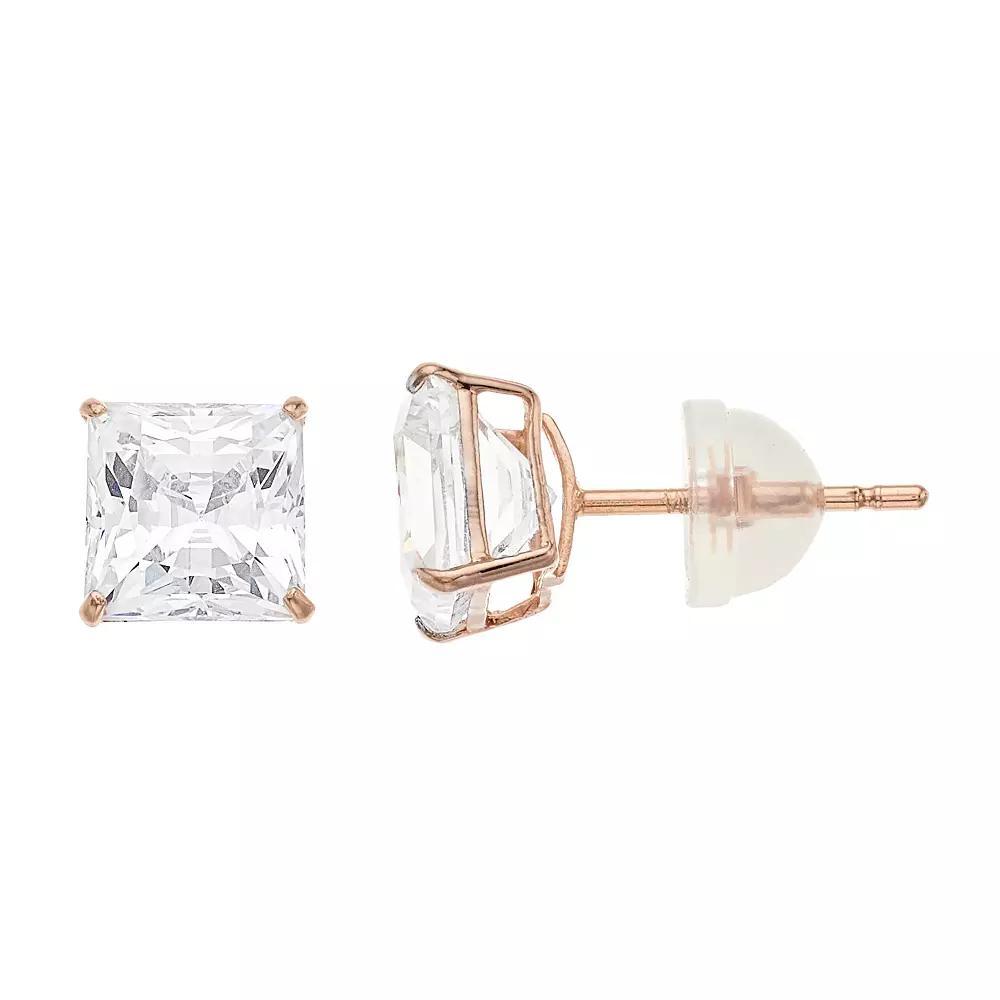 Renaissance Collection 10k Rose Gold Square Cubic Zirconia Stud Earrings, Women's Product Image
