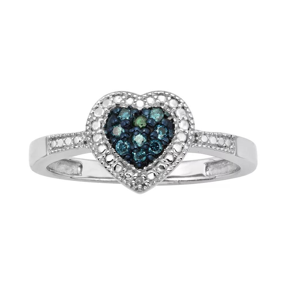 Jewelexcess Sterling Silver 1/10-ct. T.W. Blue and White Diamond Heart Ring, Women's, Size: 8 Product Image