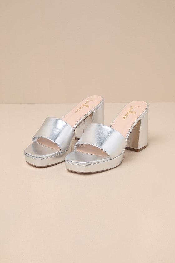 Carington Silver High Heel Slide Sandals Product Image