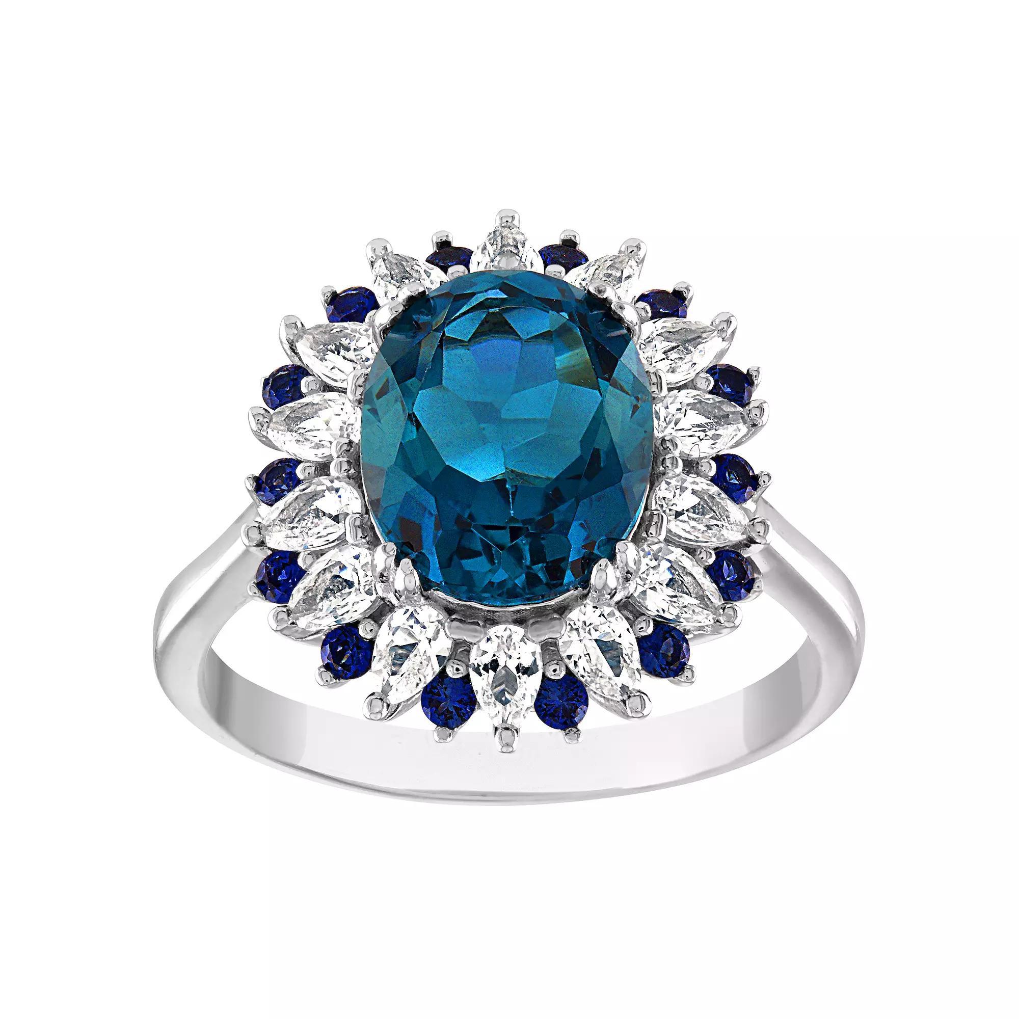 Designs by Gioelli Sterling Silver London Blue Topaz & Lab-Created Sapphire Ring, Womens Product Image