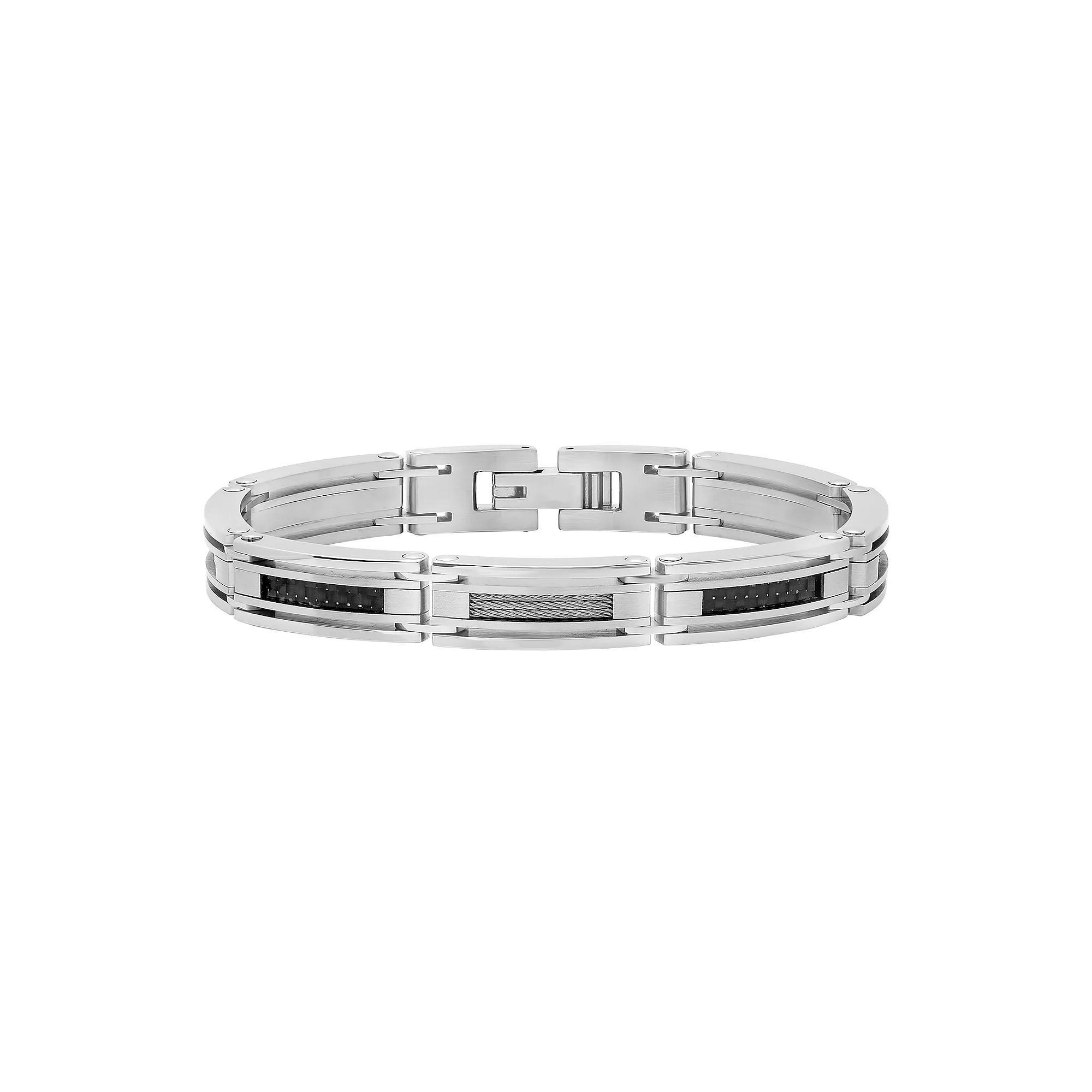 Stainless Steel Link Bracelet, Men's, Size: 8.5", Silver Product Image