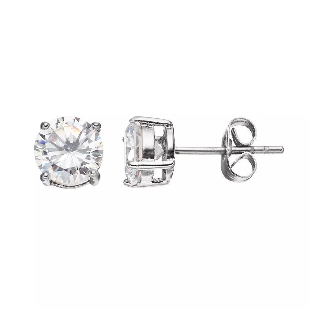Men's Stainless Steel Cubic Zirconia Round Stud Earrings Product Image