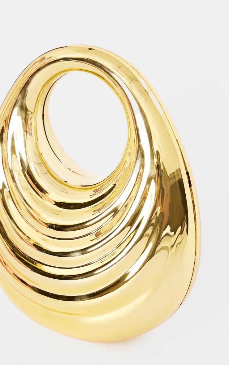 Gold Metallic Hard Ridge Round Handbag Product Image