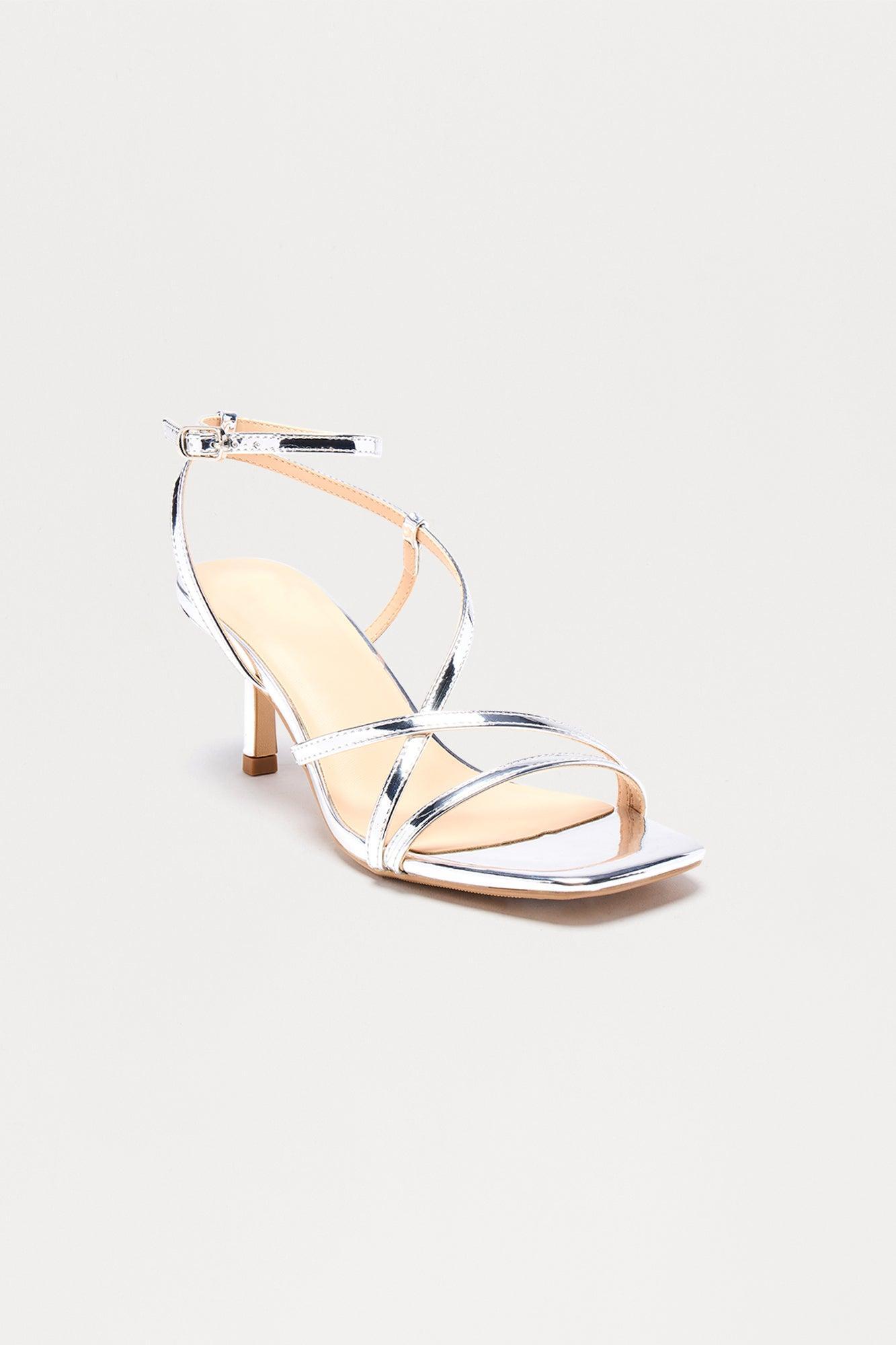 Lorah Ankle Strap Heels - Silver Product Image