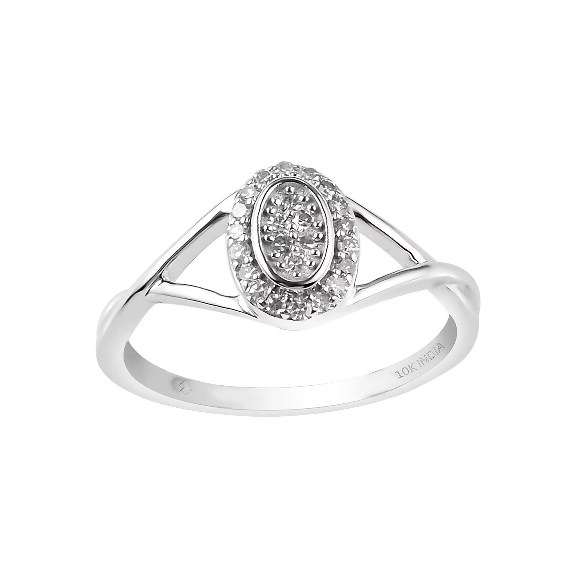 10k White Gold 1/6 Carat T.W. Diamond Oval Halo Ring, Women's Product Image