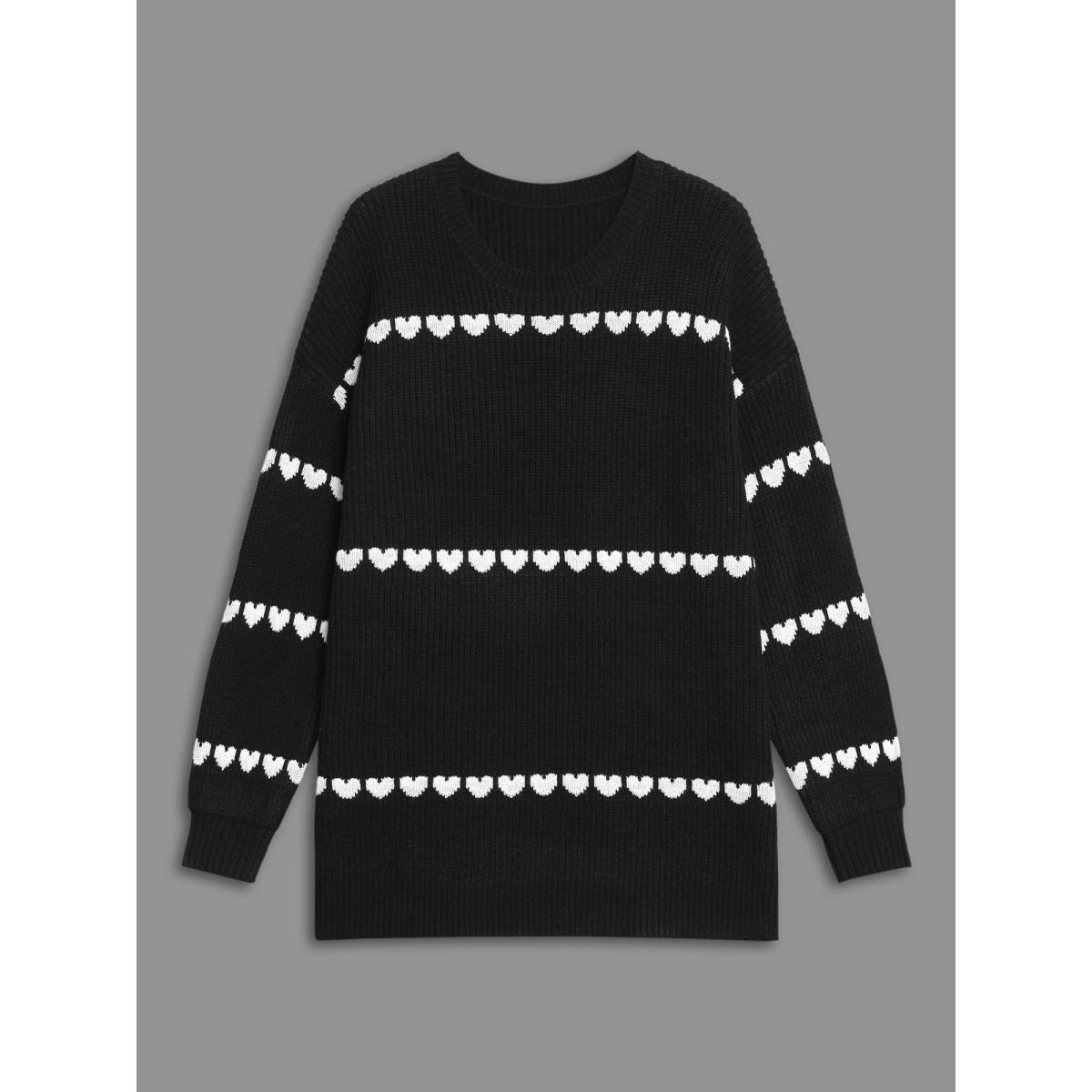 Plus Size Supersoft Essentials Heart Jacquard Pullover Black Women Casual Loose Long Sleeve Round Neck Everyday Pullovers BloomChic 26/4X Product Image