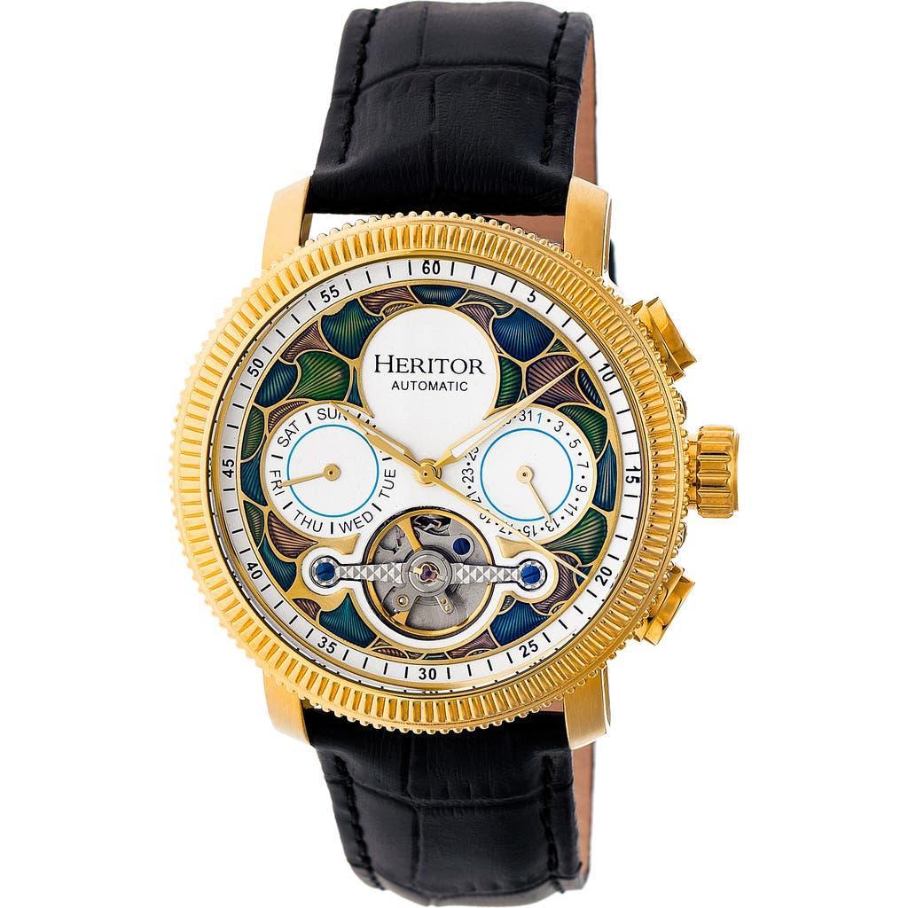 Heritor Automatic Aura Men's Semi-Skeleton Leather-Band Watch in Gold/white at Nordstrom Product Image