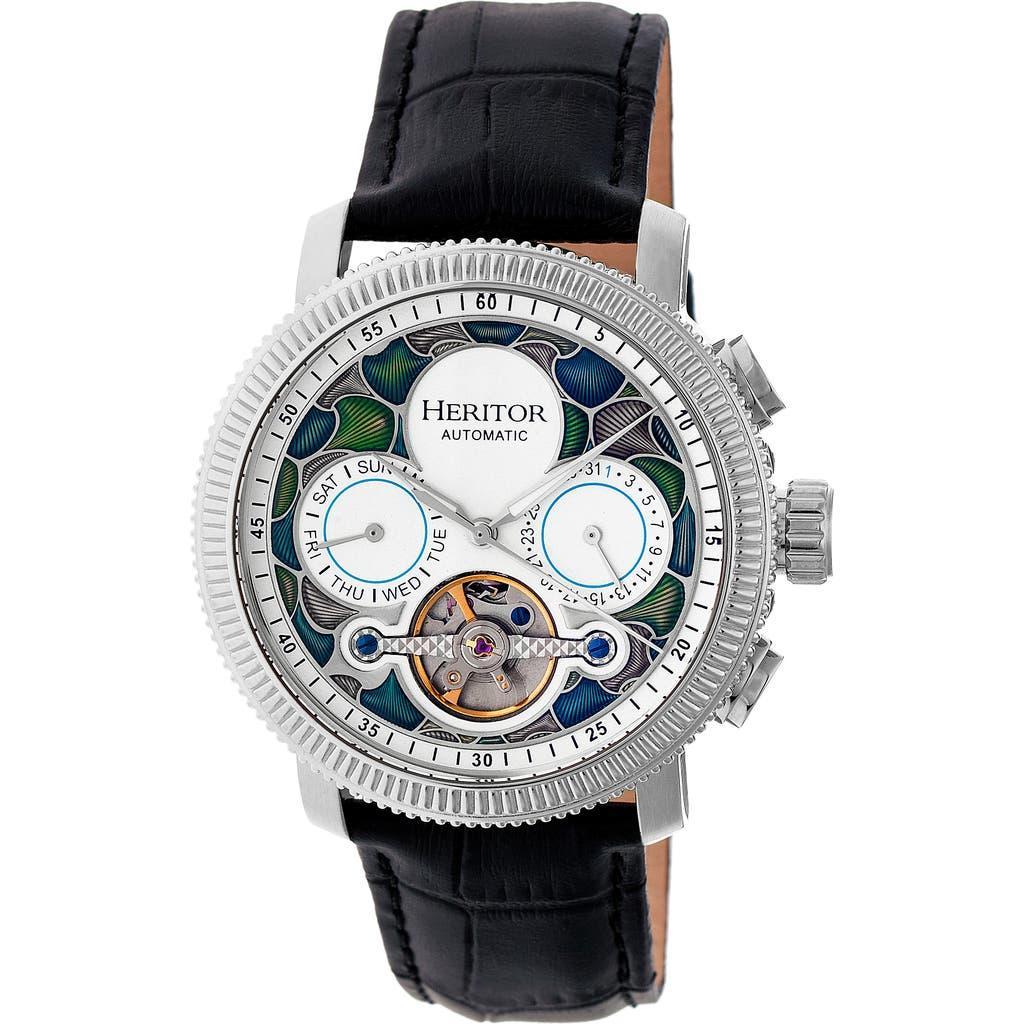 Heritor Automatic Aura Men's Semi-Skeleton Leather-Band Watch in Gold/white at Nordstrom Product Image