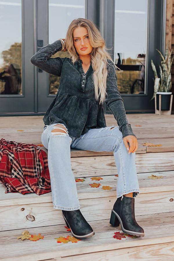 Harvest Cheer Vintage Wash Knit Top in Black Product Image