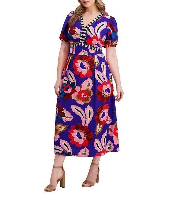 Kensie Plus Size Floral Print Textured Woven Dress Product Image