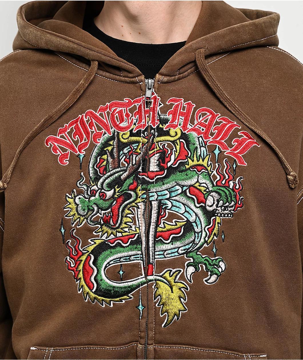 Ninth Hall Dragon Fire Brown Wash Zip Hoodie Product Image