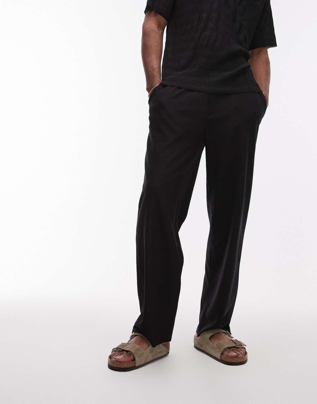 Topman straight leg ottoman sweatpants in black Product Image