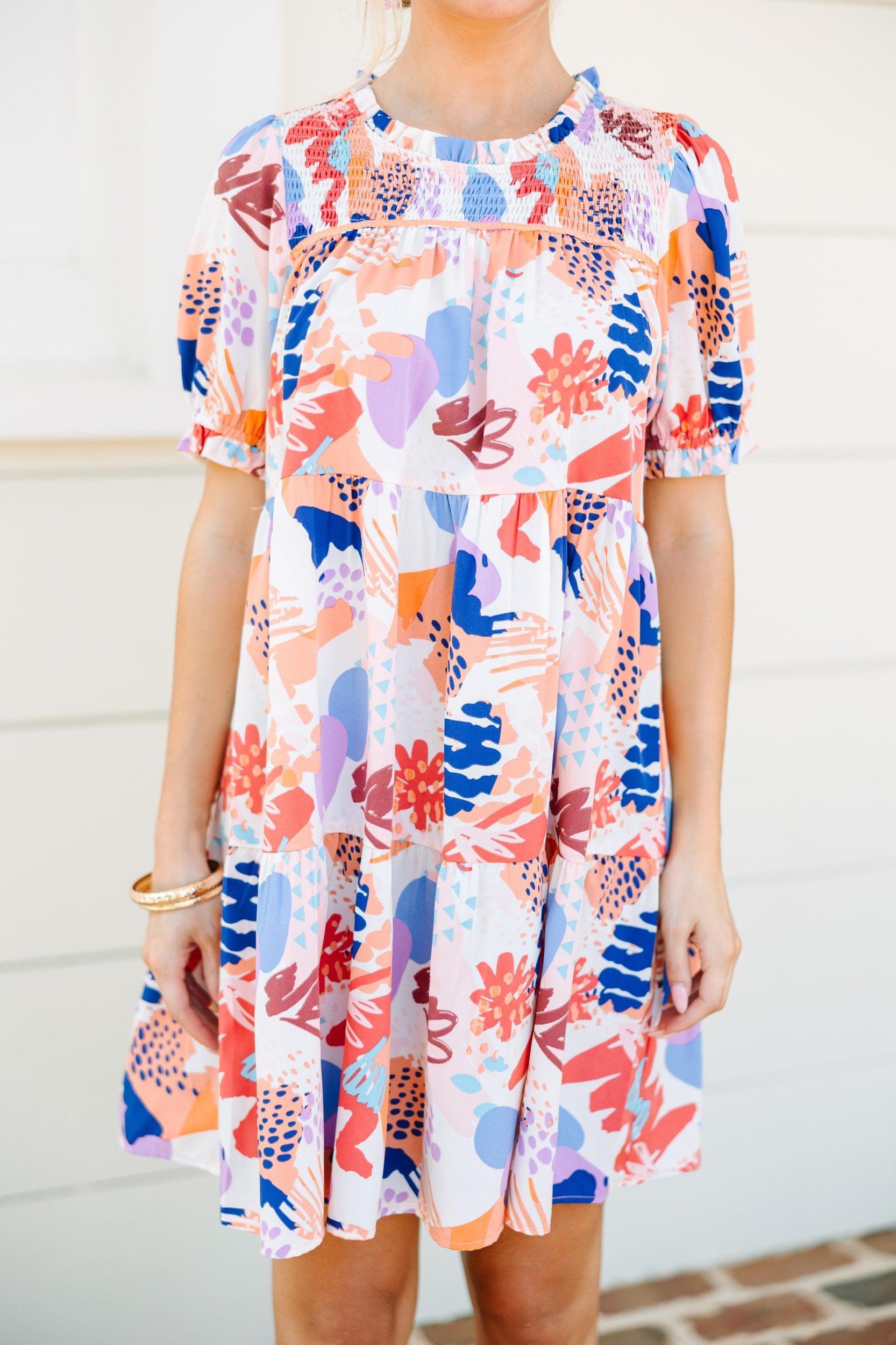 Tell Me All About It Peach Orange Floral Babydoll Dress Female Product Image