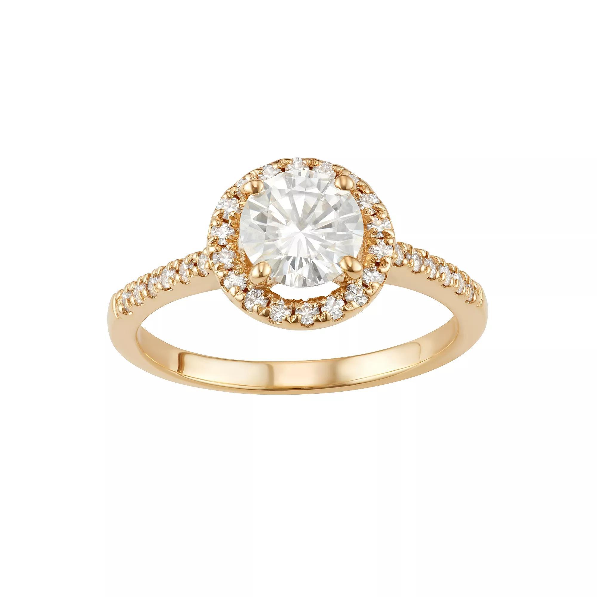14k Gold 1 1/3 Carat T.W. Lab-Created Moissanite Round Halo Ring, Women's, Size: 9, Yellow Product Image