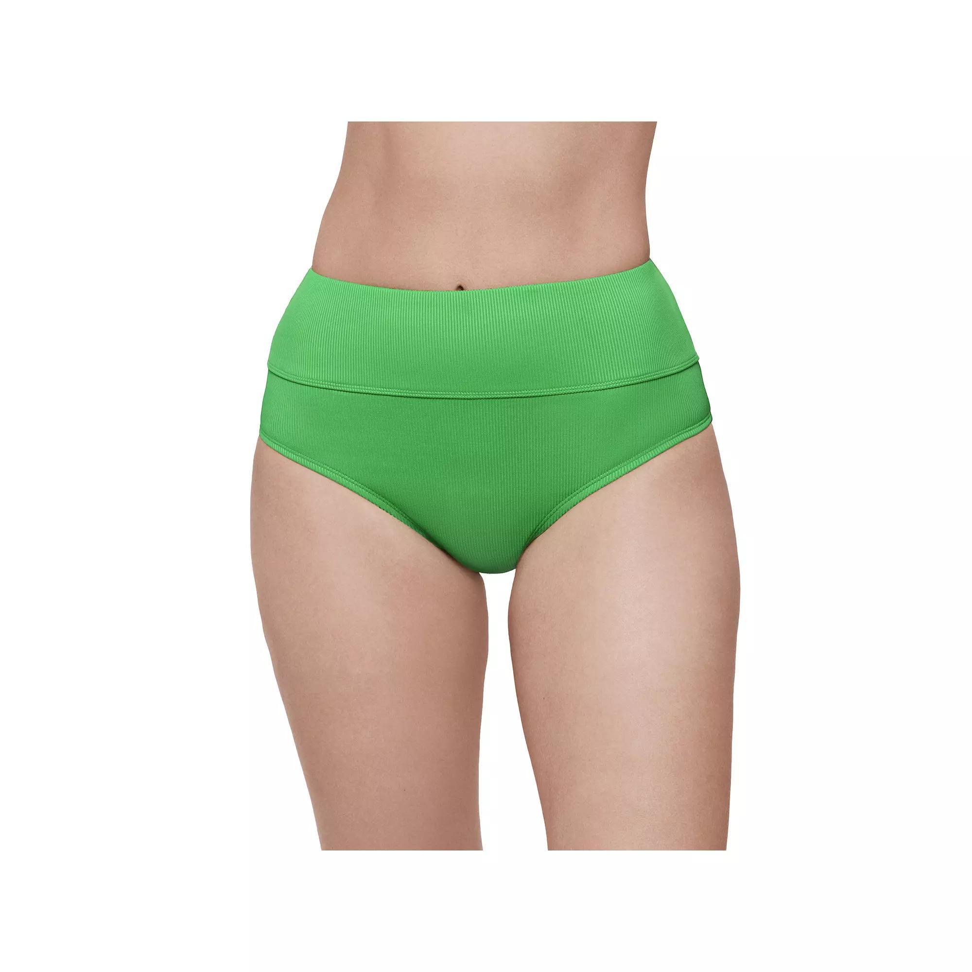 Women's Eco Beach Ribbed High Waist Swim Briefs, Size: Medium, Palm Product Image