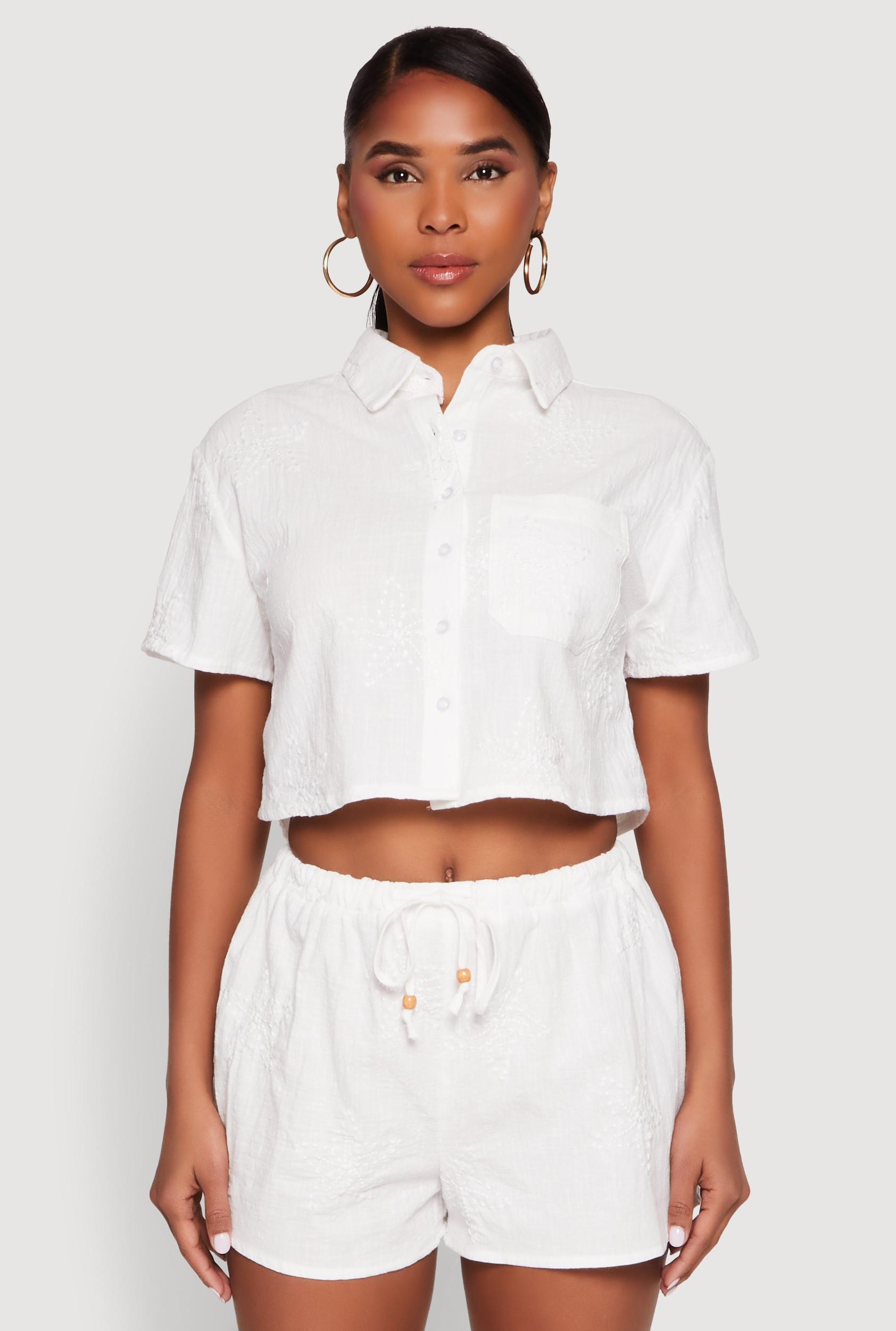 Womens Haute Monde Decorative Stitch Cropped Shirt Product Image