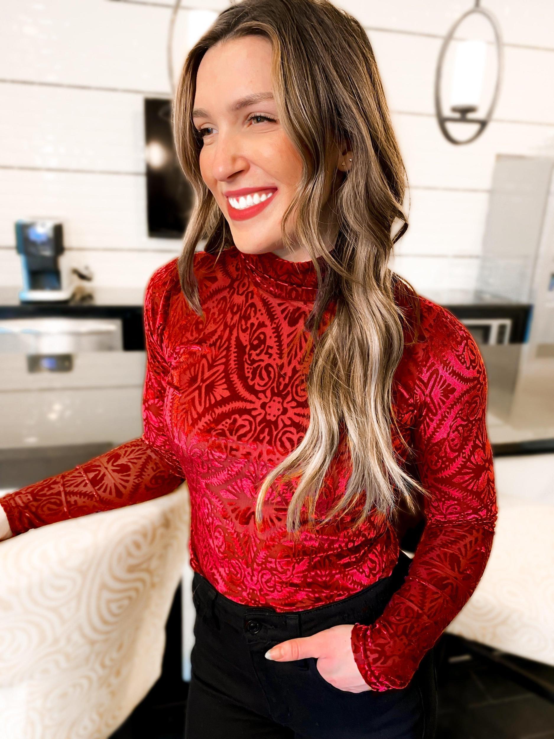 Mila Mesh & Velvet Mockneck Top Product Image