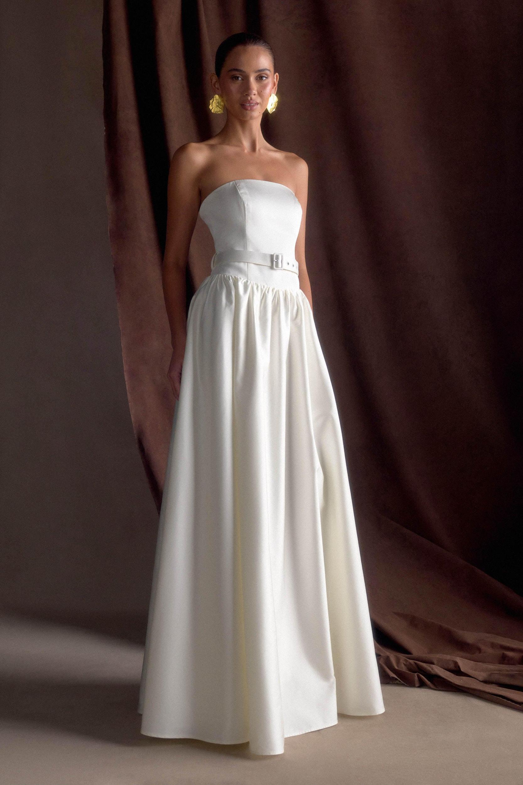 Florence Strapless Belted Maxi Dress - White Product Image
