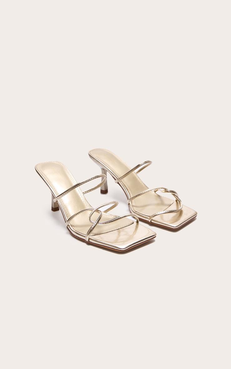 Gold PU Wide Fit Cross Over Strap Heeled Mules Product Image