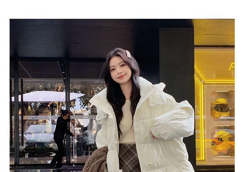 Hooded Plain Zip-Up Down Jacket Product Image