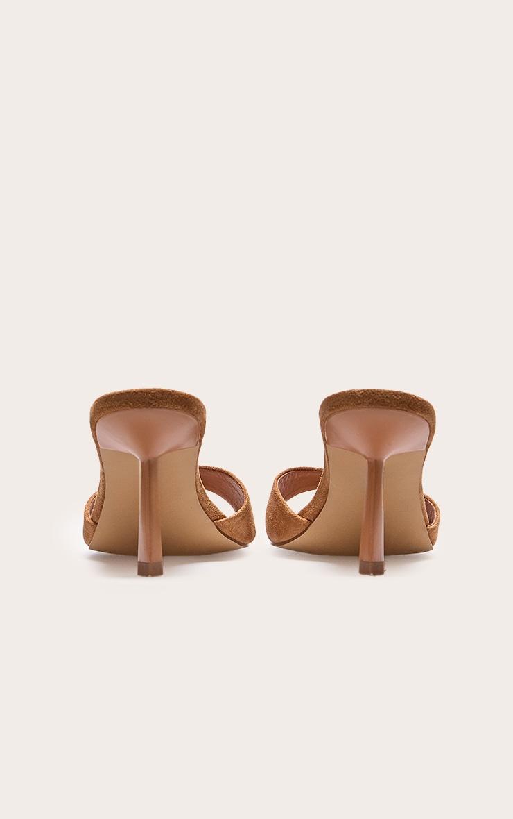 Wide Fit Camel Faux Suede Round Toe Mid Stiletto Heeled Mules Product Image