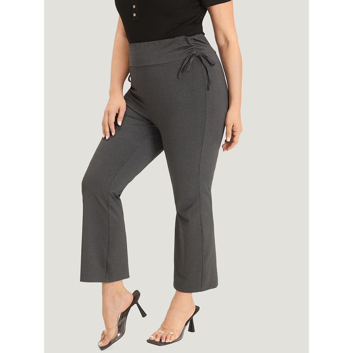 Plus Size Plain Drawstring Side Ruched Bootcut Wideband Waist Leggings Women DarkGray Elegant High stretch Bootcut High Rise Dailywear Leggings BloomChic 12/L Product Image