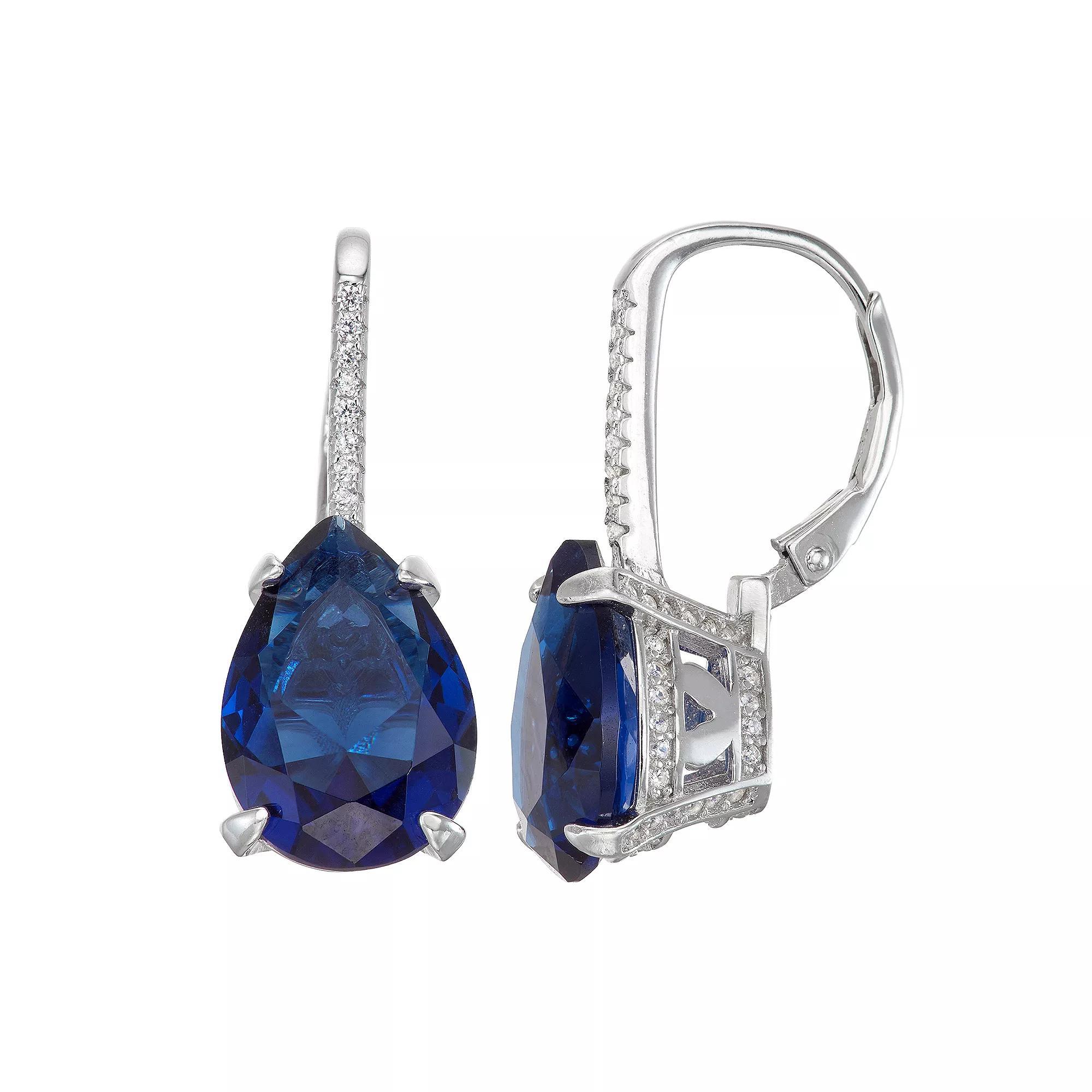 Designs by Gioelli Sterling Silver Simulated Gemstone Teardrop Leverback Earrings, Womens, Simulated Blue Topaz Product Image