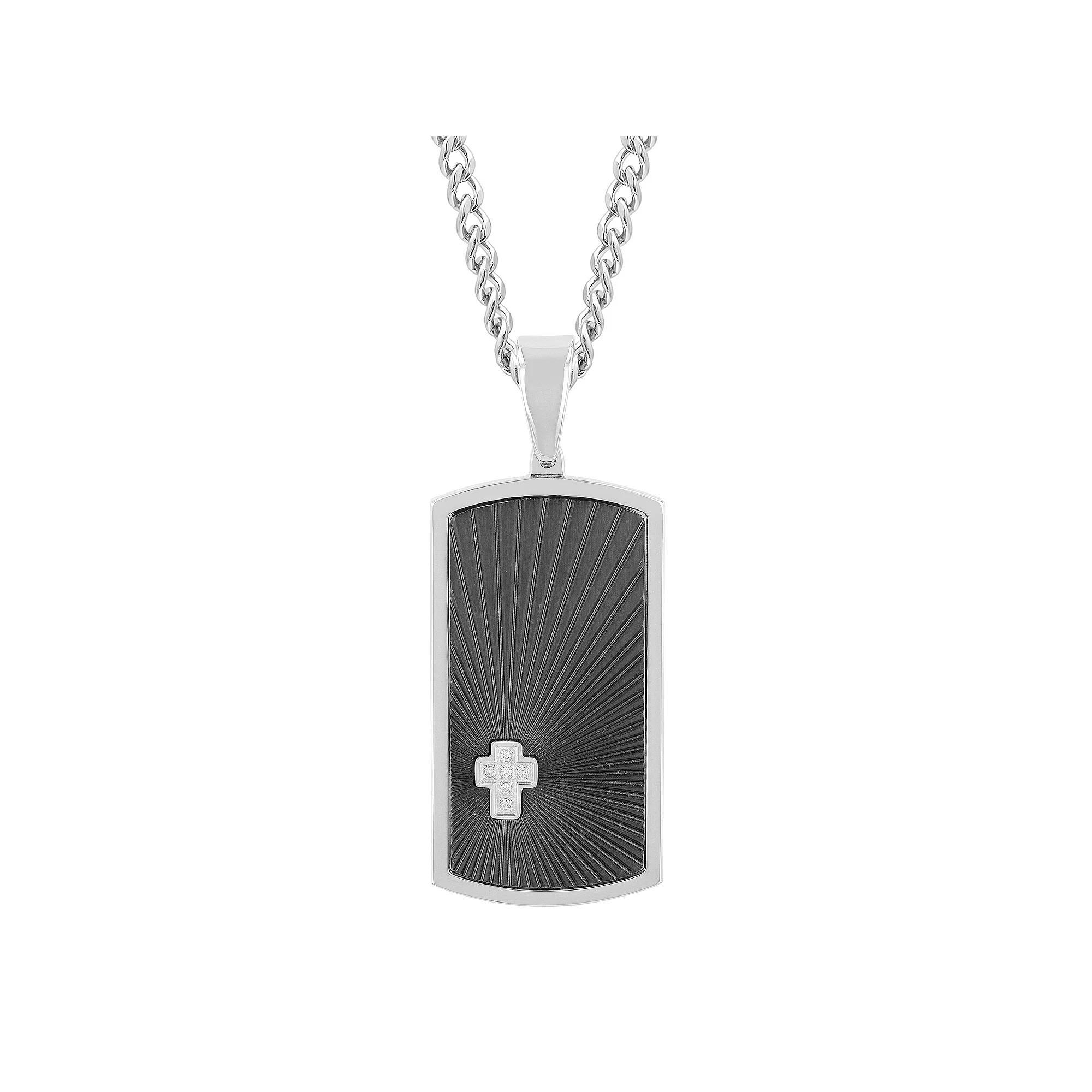 Mens Jewelry Nation Stainless Steel Diamond Accent Dog Tag Pendant Necklace Two Tone Black Product Image