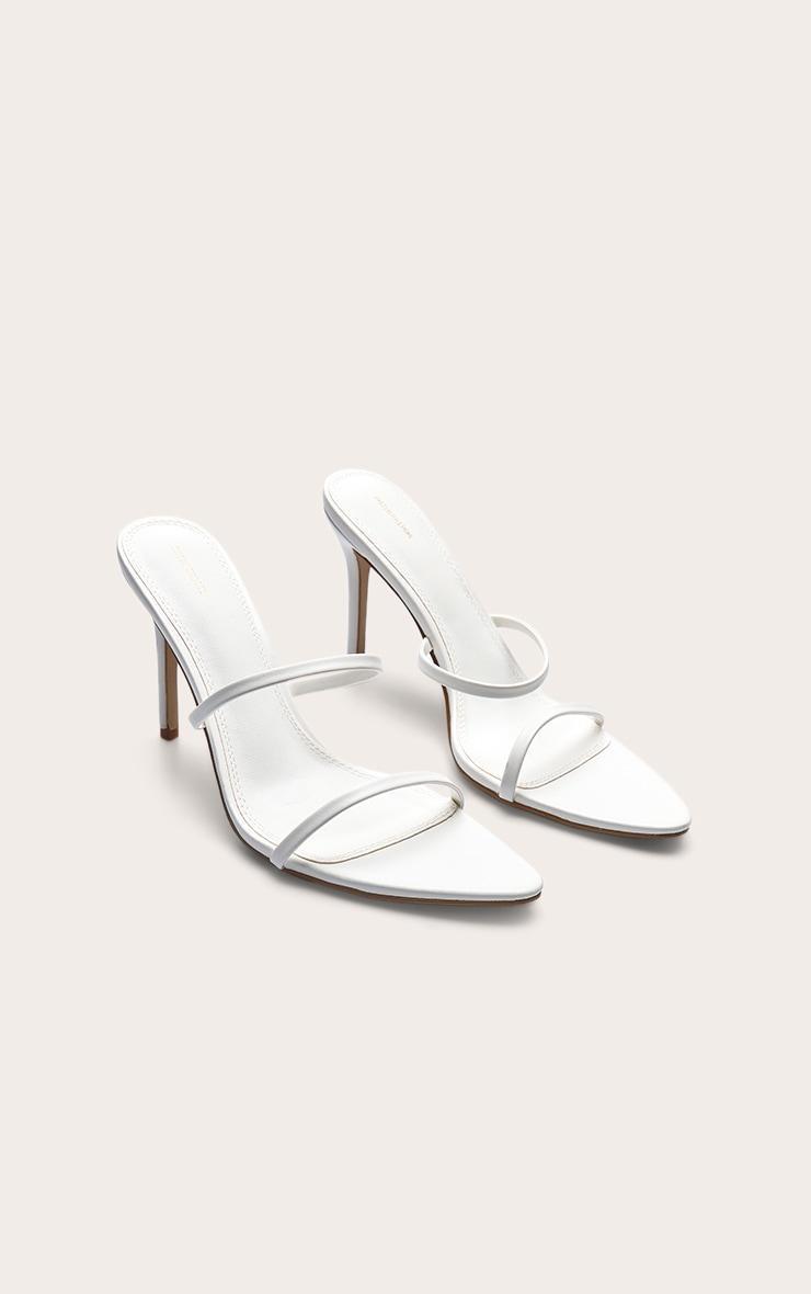 White Pu Point Toe High Stiletto Heel Sandals Product Image