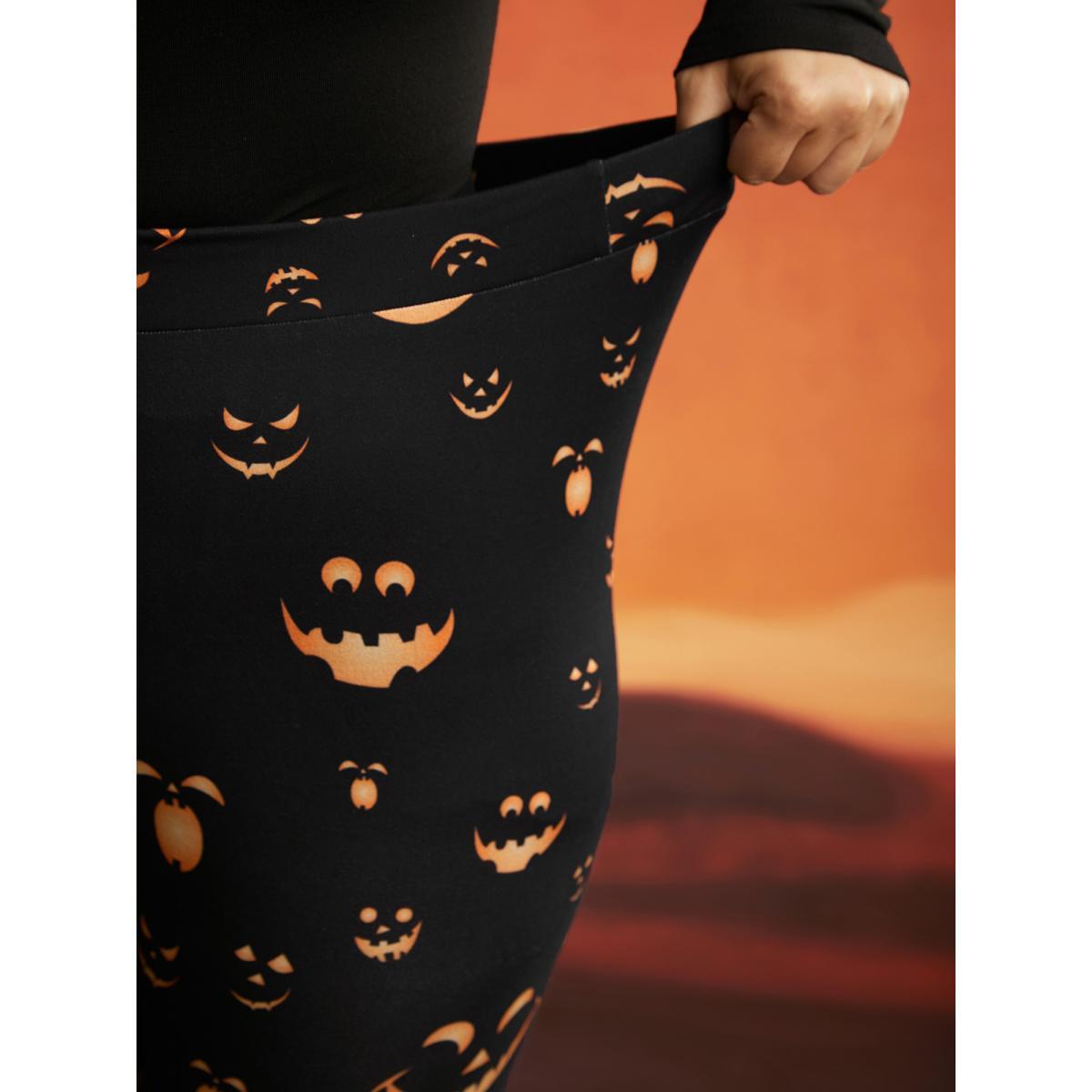 Plus Size Stretchy Jack-o-Lantern Leggings Women Black Elegant High stretch Skinny Mid Rise Everyday Leggings BloomChic 30/6X Product Image