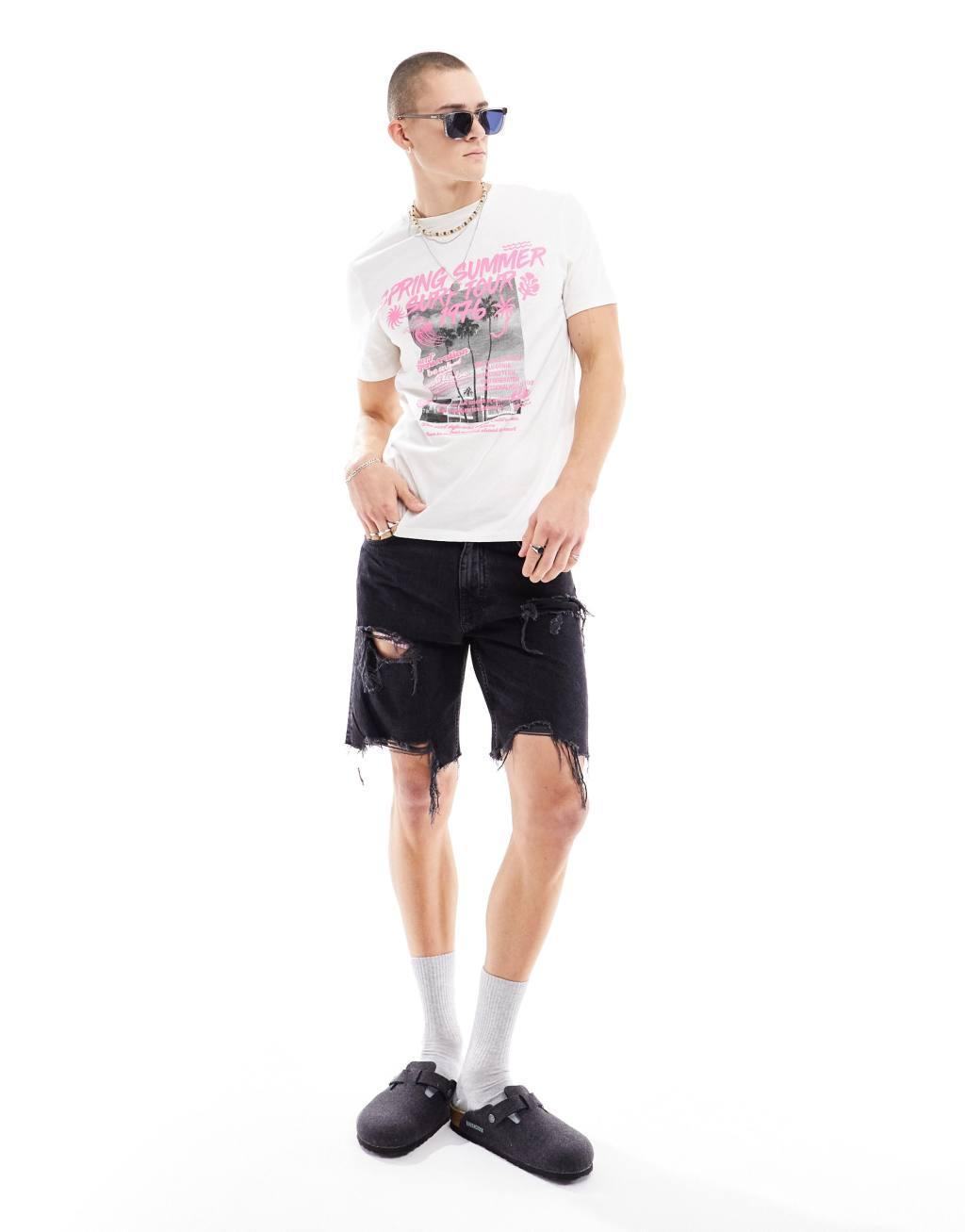 ASOS DESIGN relaxed t-shirt in off white with surf scene front print Product Image