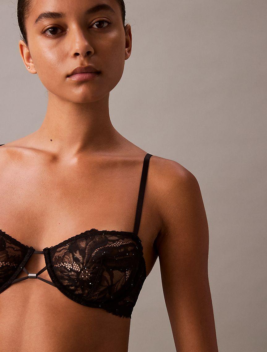 CK Black Floral Lace Unlined Balconette Bra Product Image