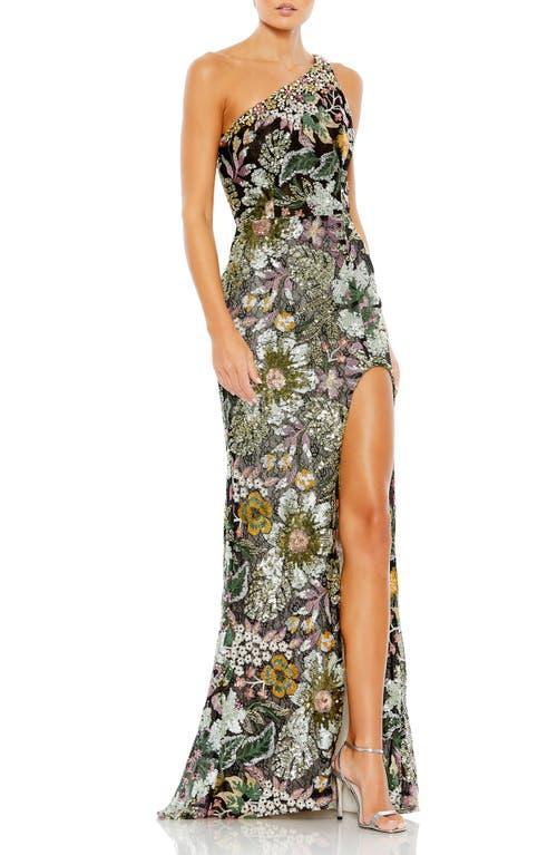 Womens Floral Sequin-Embroidered One-Shoulder Gown Product Image