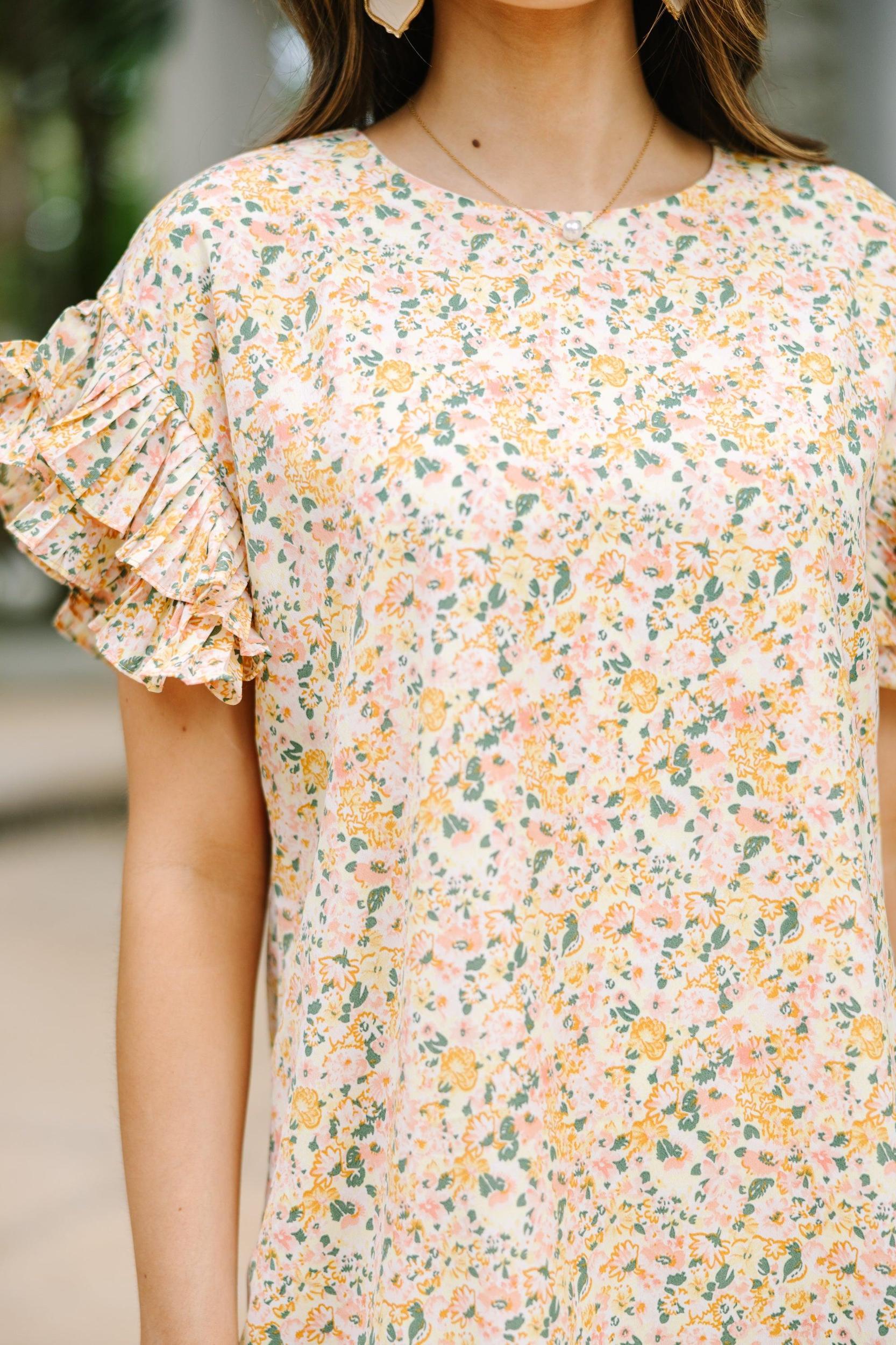 What A Vision Yellow Ditsy Floral Ruffled Dress Female Product Image