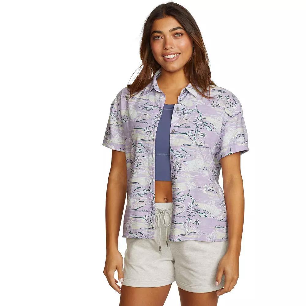 Petite Eddie Bauer Baja Button Front Short Sleeve Shirt, Women's, Size: XL Petite, Purple Product Image