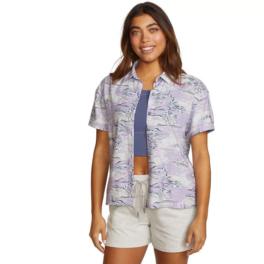 Petite Eddie Bauer Baja Button Front Short Sleeve Shirt, Women's, Size: XL Petite, Purple Product Image