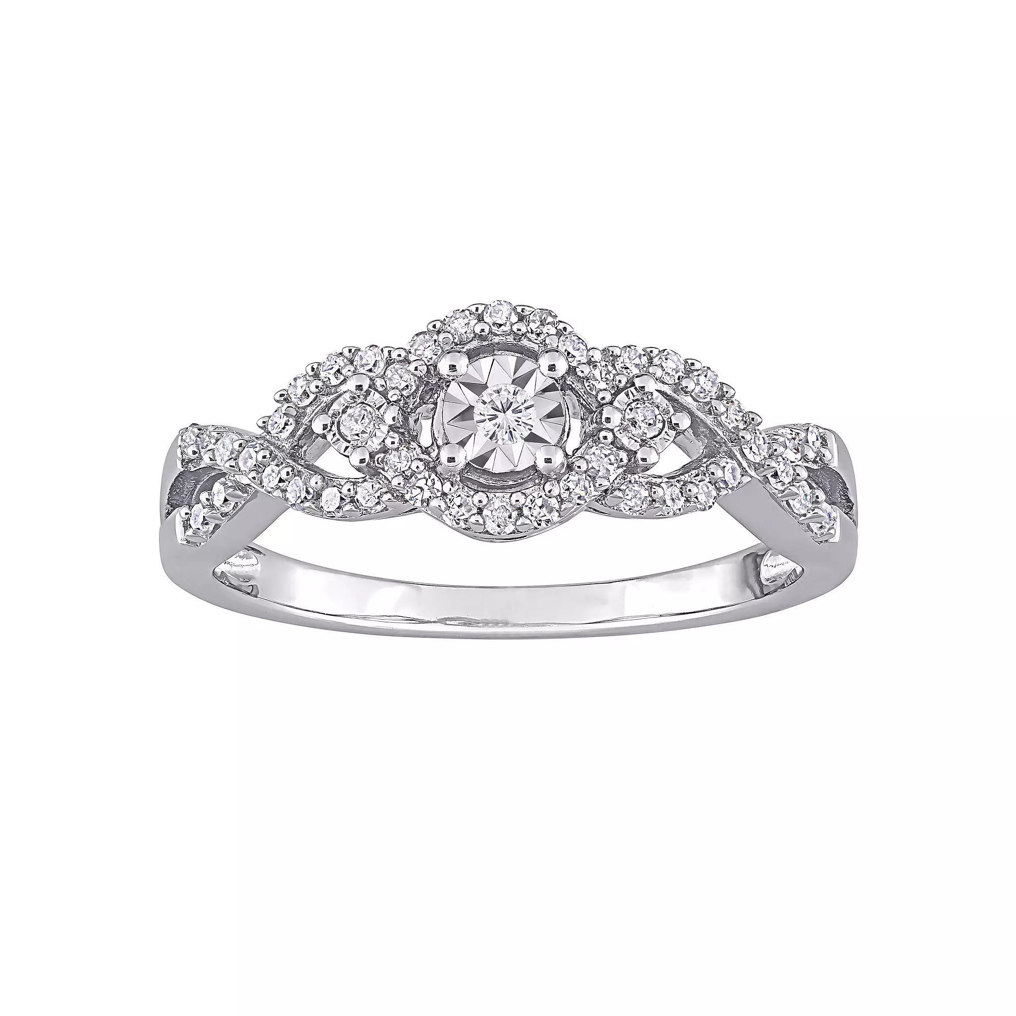 Stella Grace Sterling Silver 1/4 Carat T.W. Diamond Swirl Halo Ring, Women's, Size: 9 Product Image
