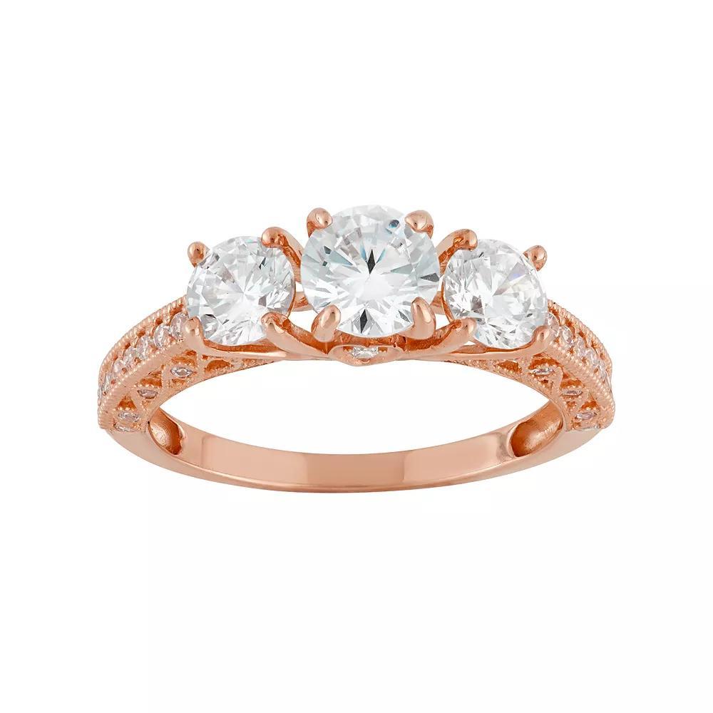 Designs by Gioelli Cubic Zirconia 3-Stone Engagement Ring in 10k Rose Gold, Women's, Size: 7, White Product Image