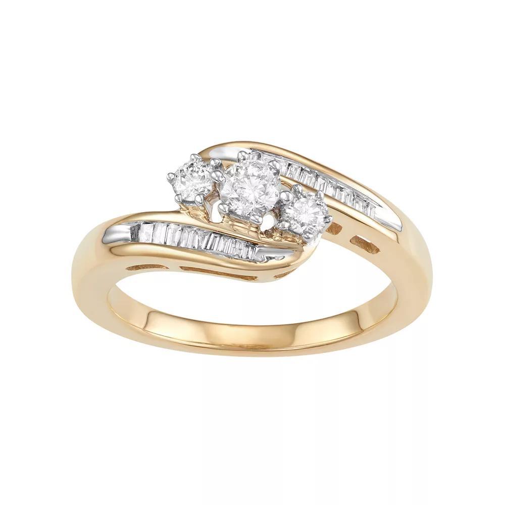 10k Gold 1/2 Carat T.W. Diamond 3-Stone Bypass Ring, Women's, Size: 5, White Product Image