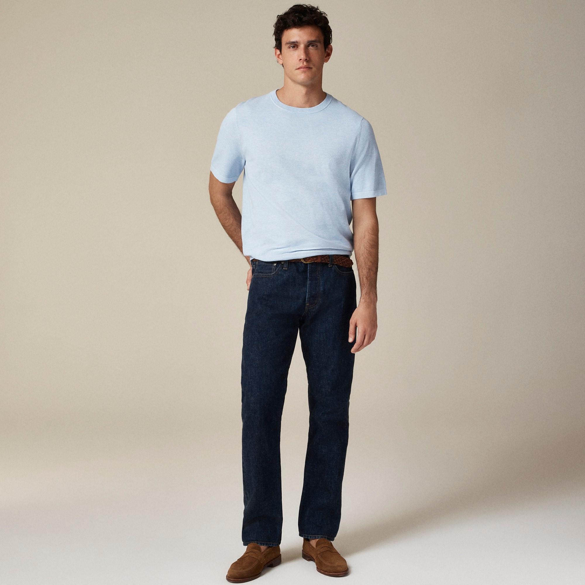 Short-sleeve cotton piqué-stitch sweater Product Image