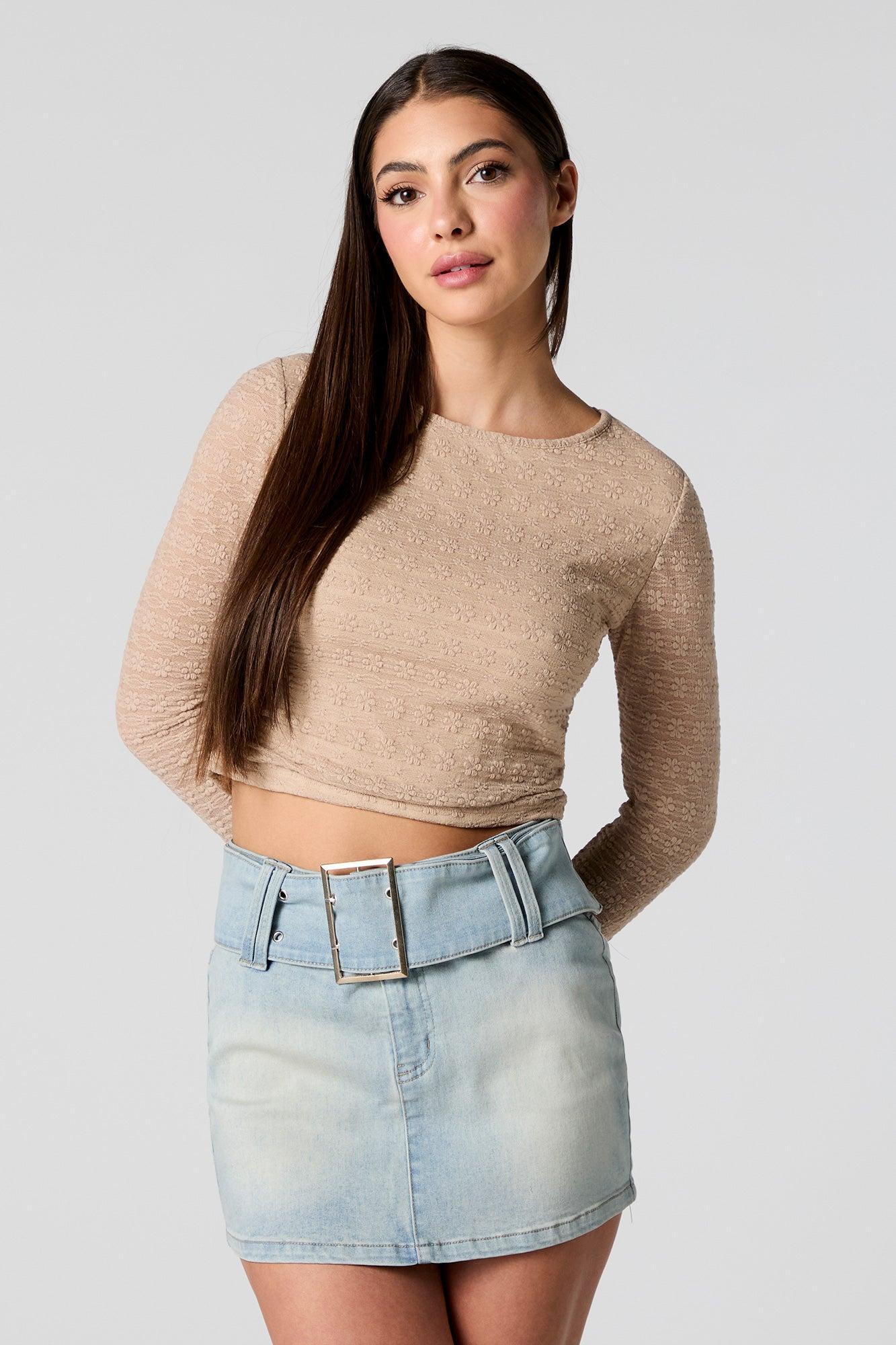 Floral Lace Long Sleeve Crop Top Female Product Image