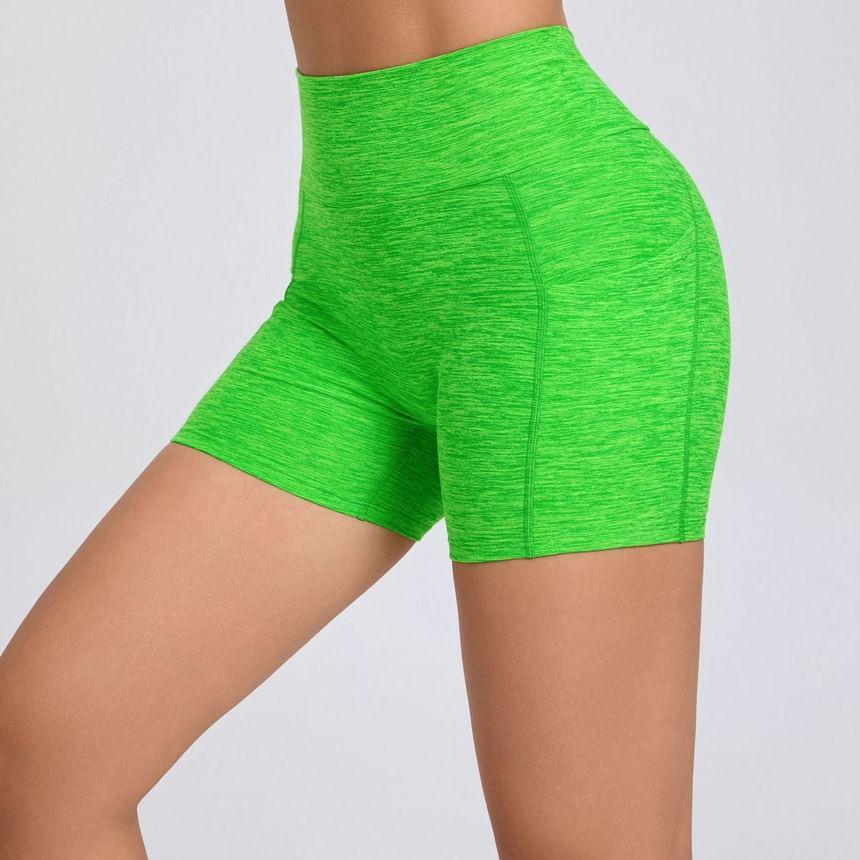 High Waist Melange Ruched Yoga Shorts Product Image