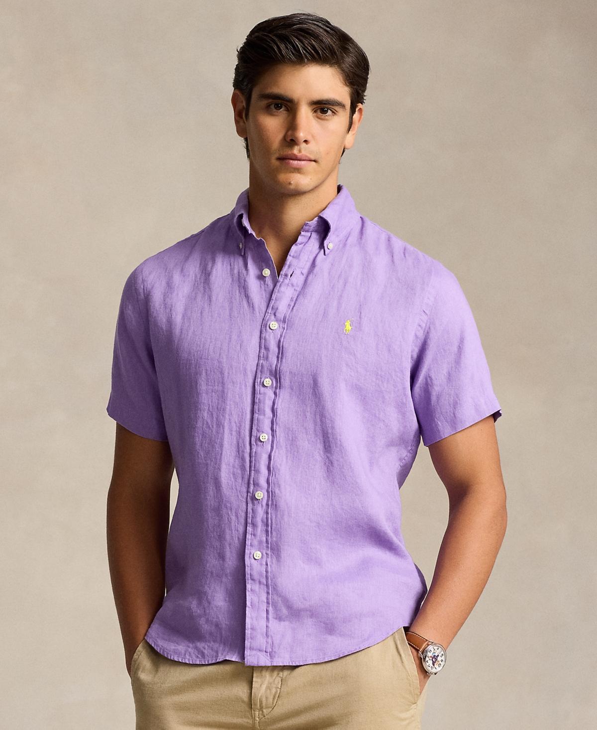 POLO RALPH LAUREN Men's Short-sleeve Linen Button-up In Navy Product Image