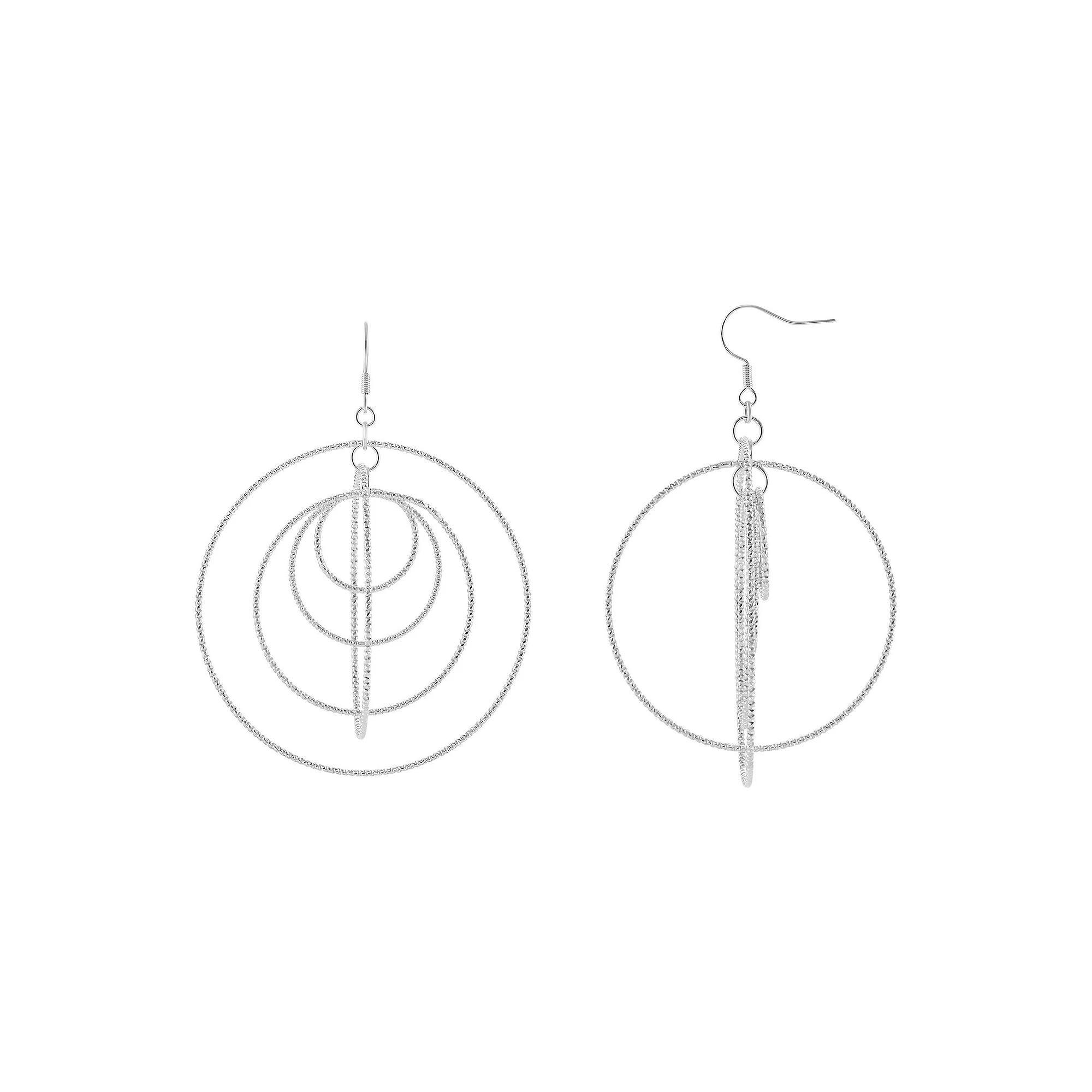 PRIMROSE Textured Graduated Multi-Circle Drop Earrings, Womens, Silver Tone Product Image