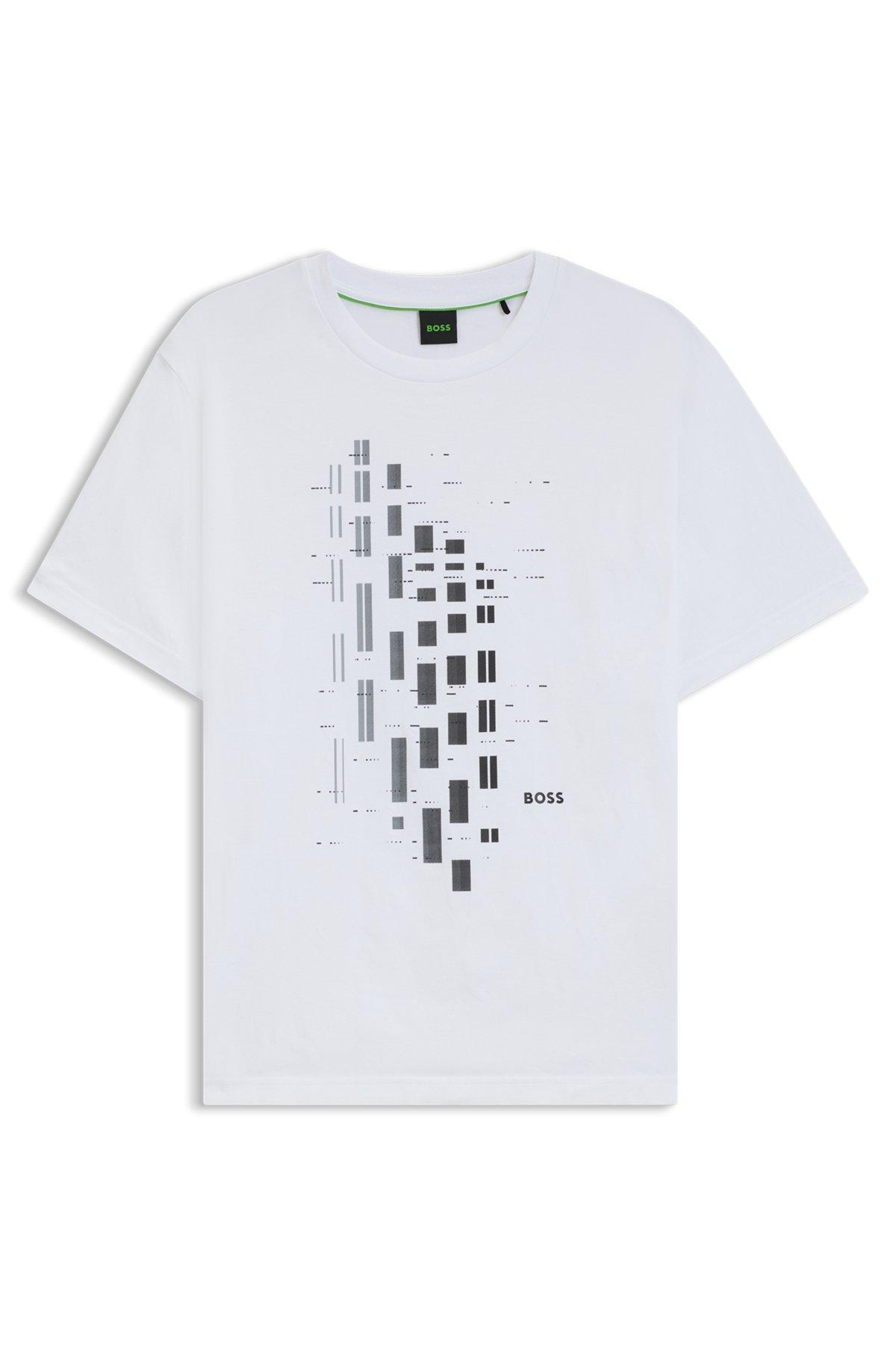 BOSS - Stretch-cotton T-shirt with geometric print - White Product Image