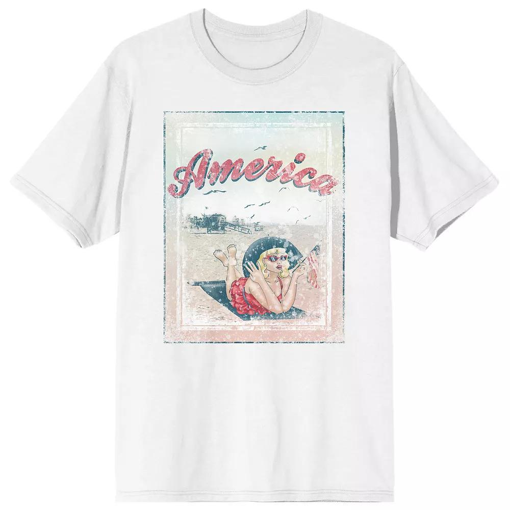 Men's Americana Vintage Pin-Up Graphic Tee, Size: Medium, White Product Image